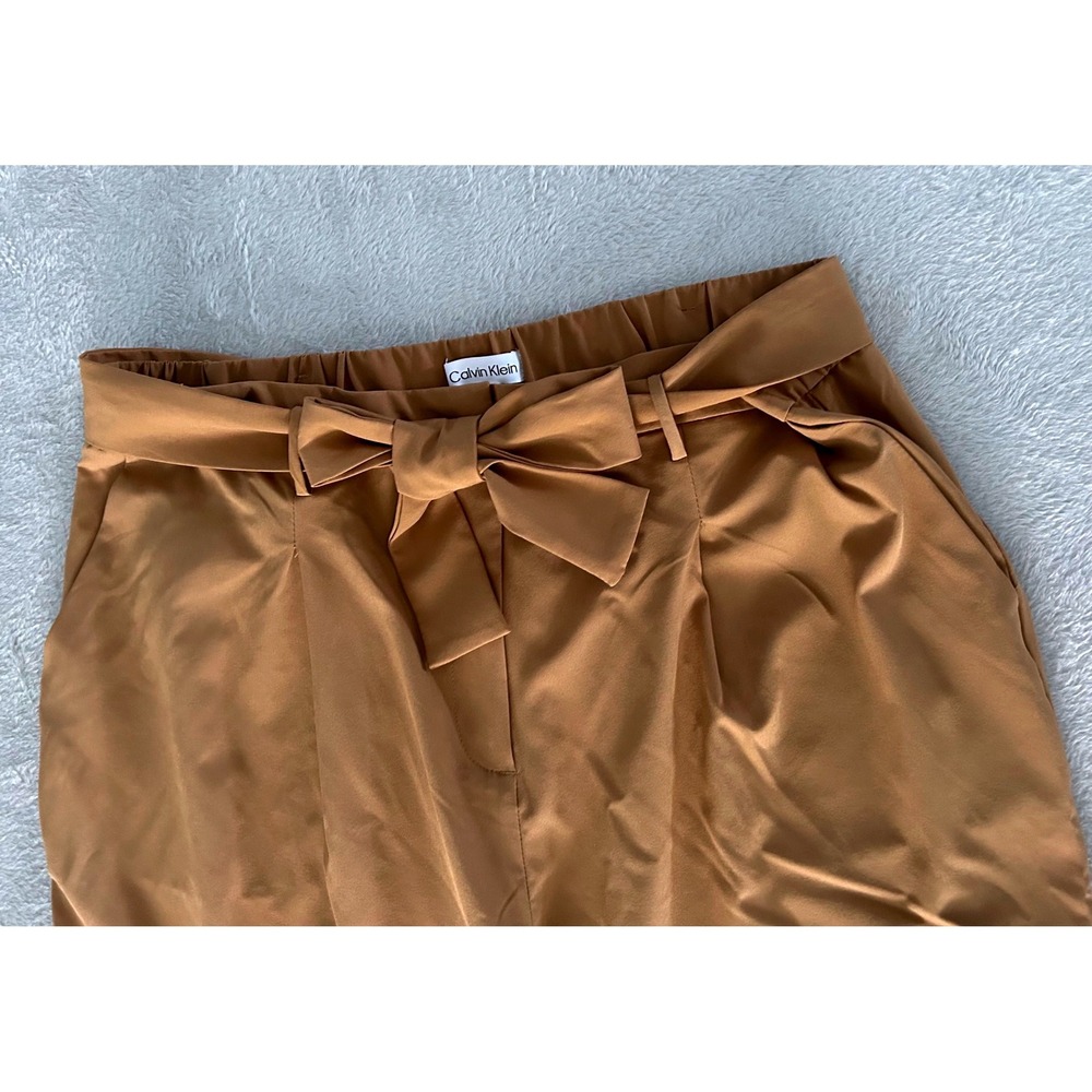 Calvin Klein Womens Camel Tan High Rise Tie Waist Cargo Tapered Pants L Large - Picture 5 of 8